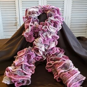 💜Handmade Crocheted Ruffle Scarf Plum and Grey With Sparkles💜